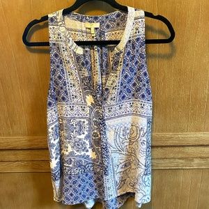EUC: Joie 100% Silk Sleevelss Shirt Blue/White Size Small